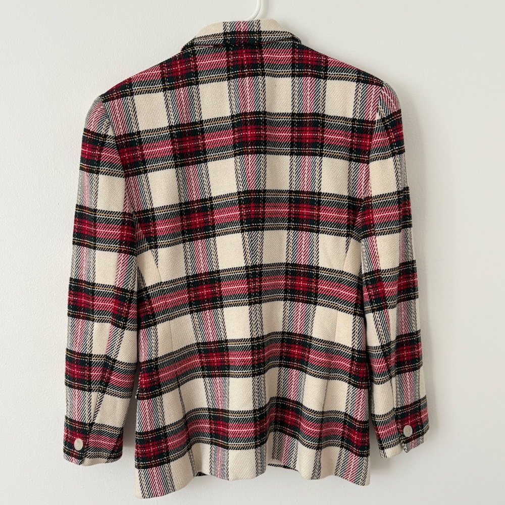 Jones New York Red Cream Green Plaid Button Down Skirt Suit Size 6 - Picture 5 of 10